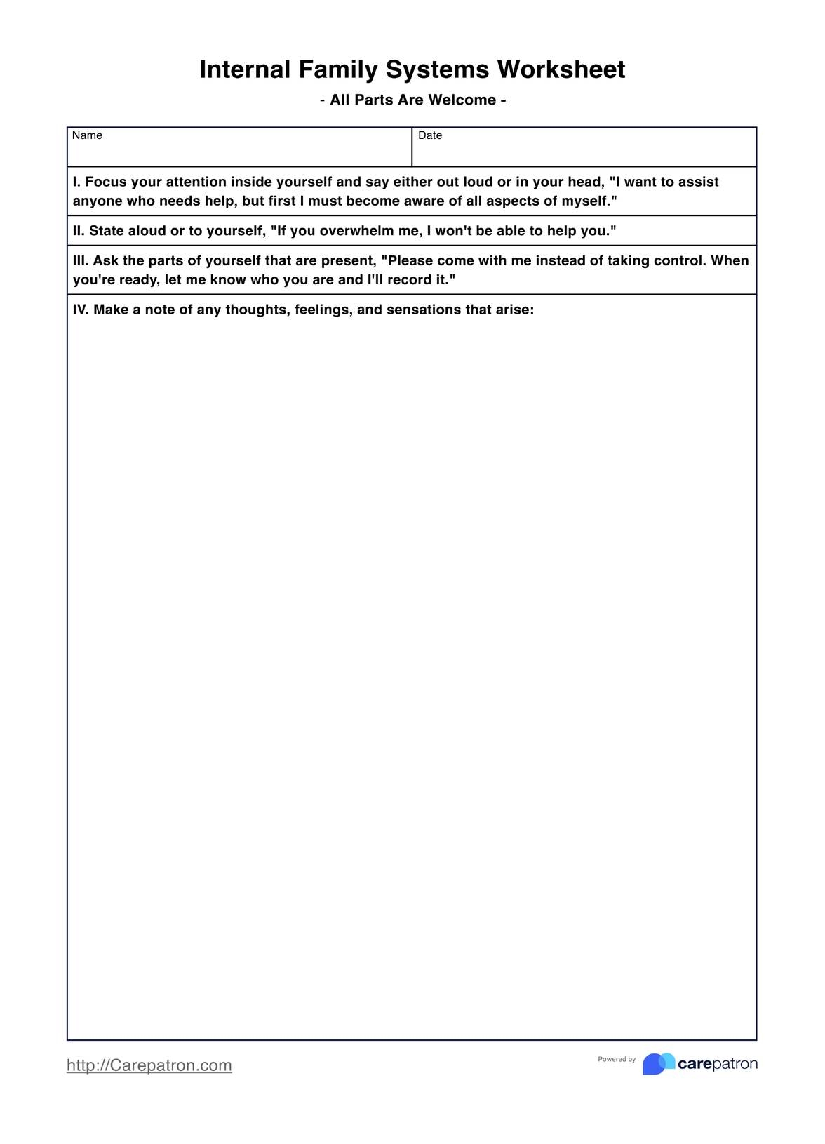 Internal Family Systems Worksheet Example Free PDF Download