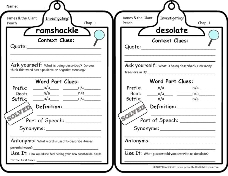 James And The Giant Peach Vocabulary Unit Peanut Butter Fish Lessons