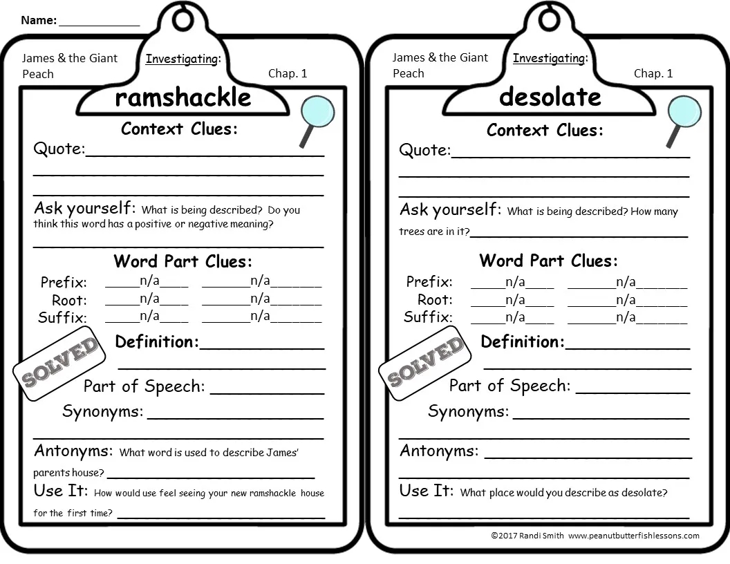 James And The Giant Peach Vocabulary Unit Peanut Butter Fish Lessons