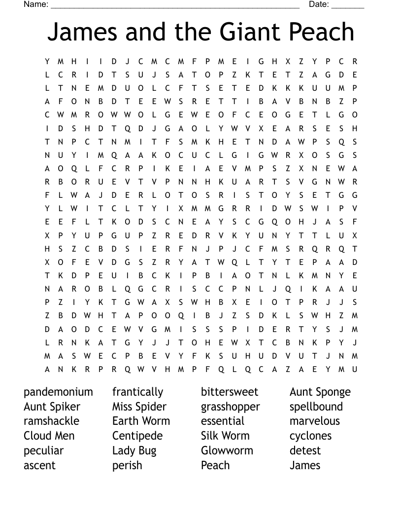 James And The Giant Peach Word Search WordMint