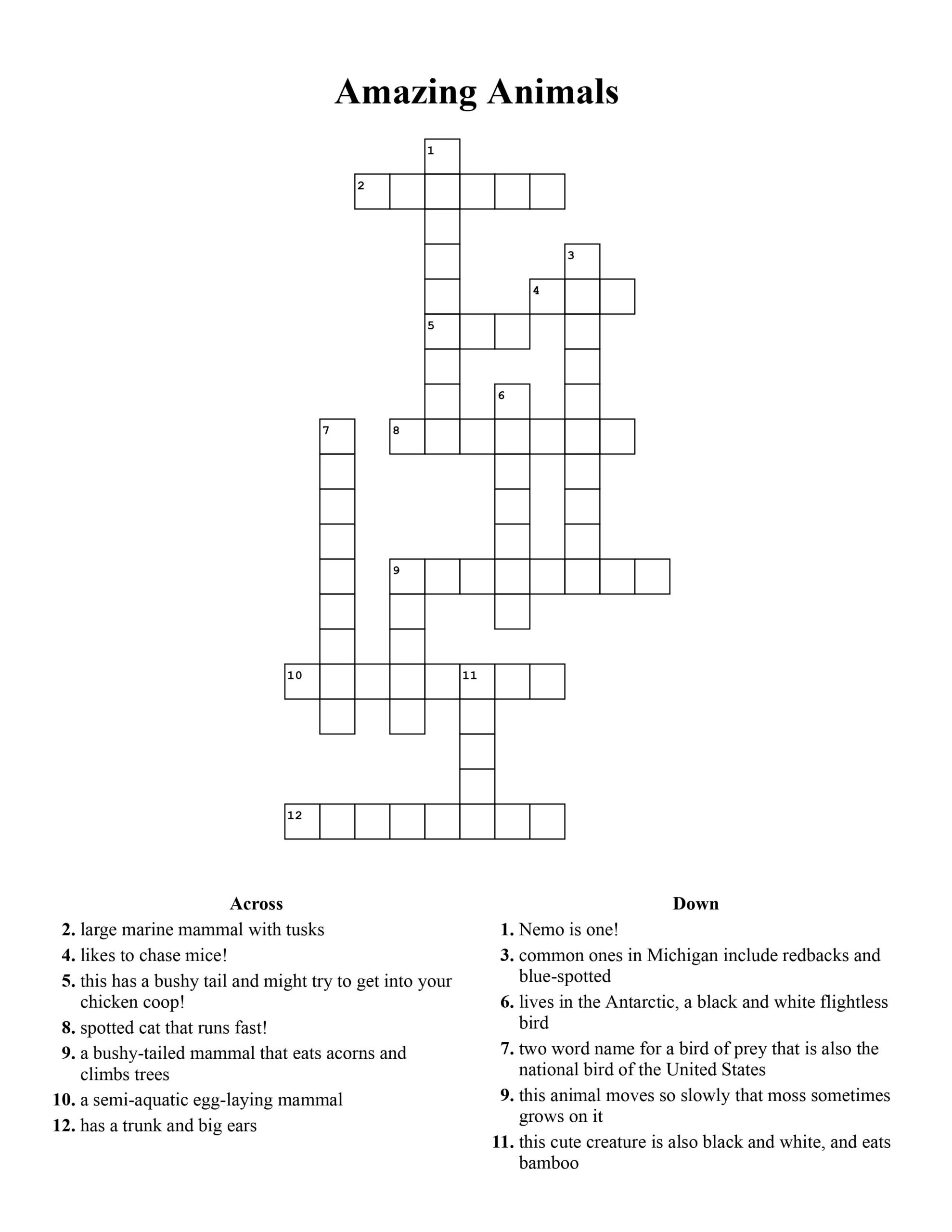childrens crossword printable