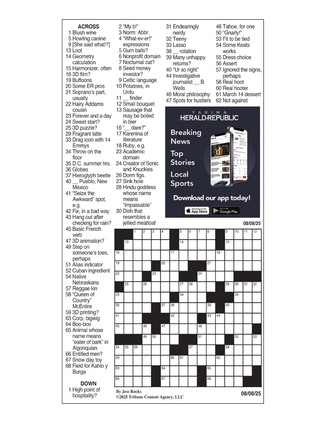 la times crossword today printable