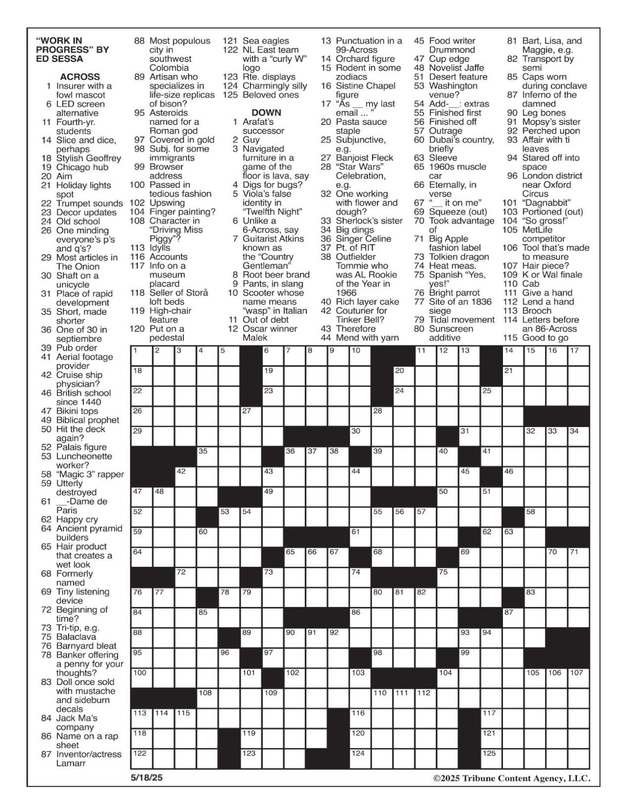 free printable sunday crossword puzzles