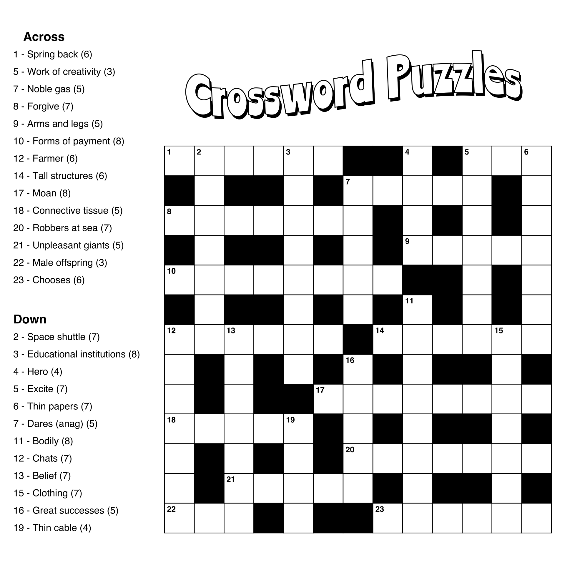 free printable crossword puzzles for adults