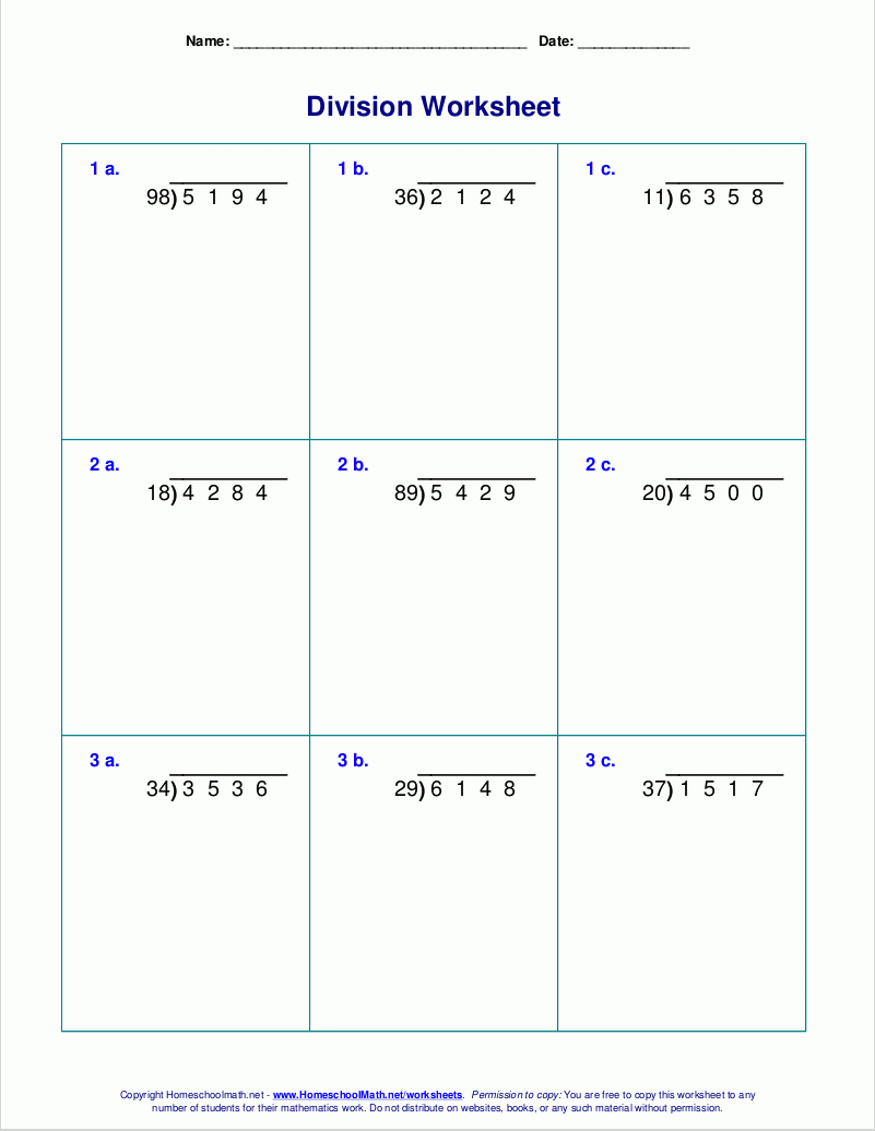printable division worksheets grade 5
