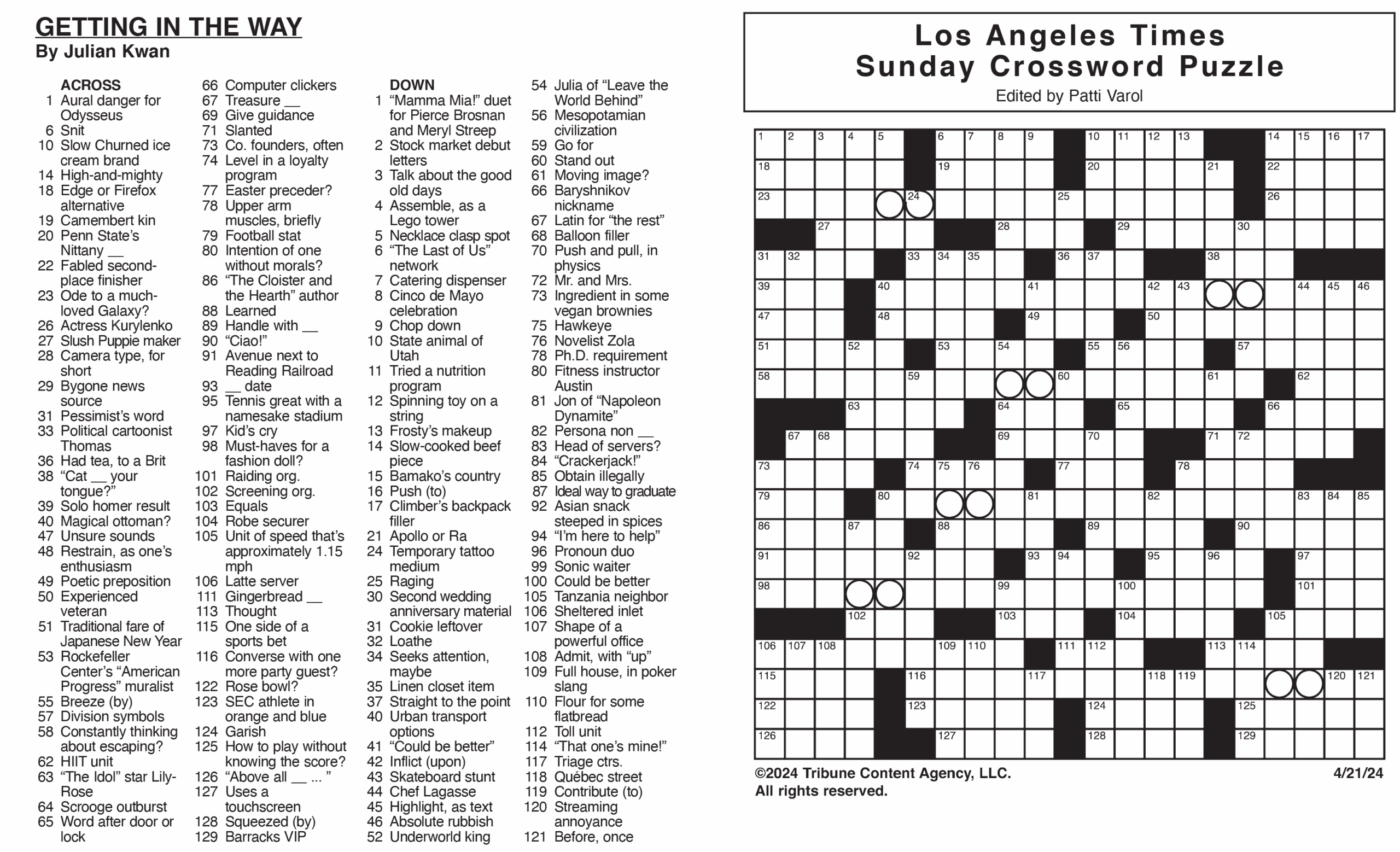 washington post printable crossword puzzles