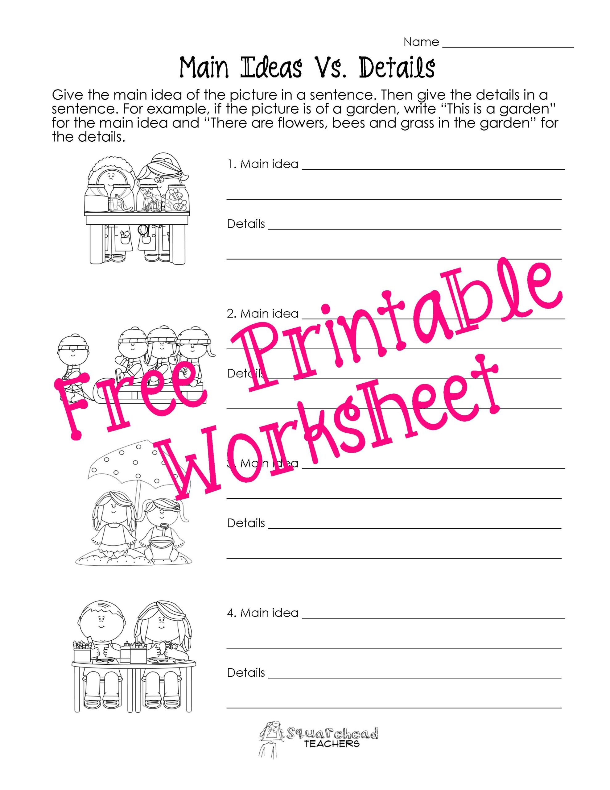 main idea printable worksheets