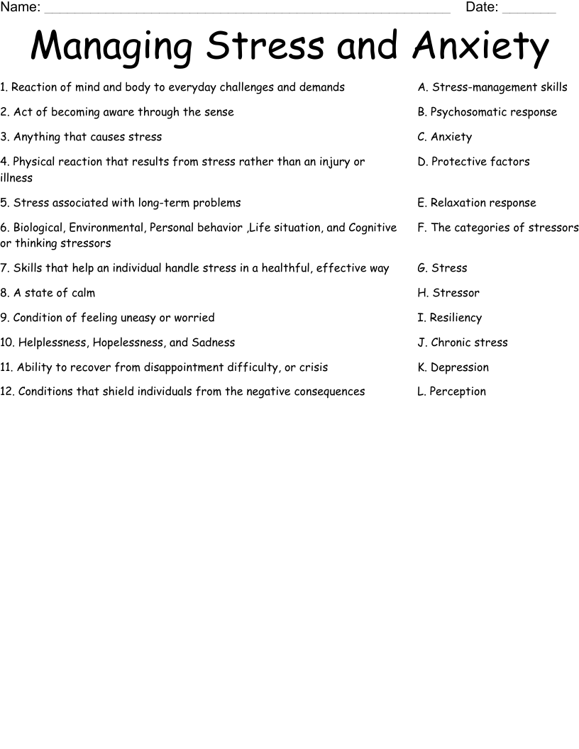 Managing Stress And Anxiety Worksheet WordMint