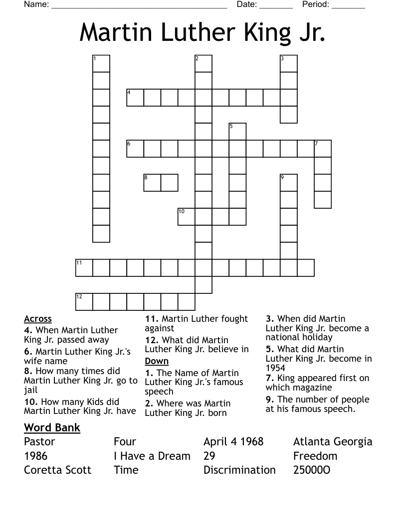 Martin Luther King Jr Crossword WordMint