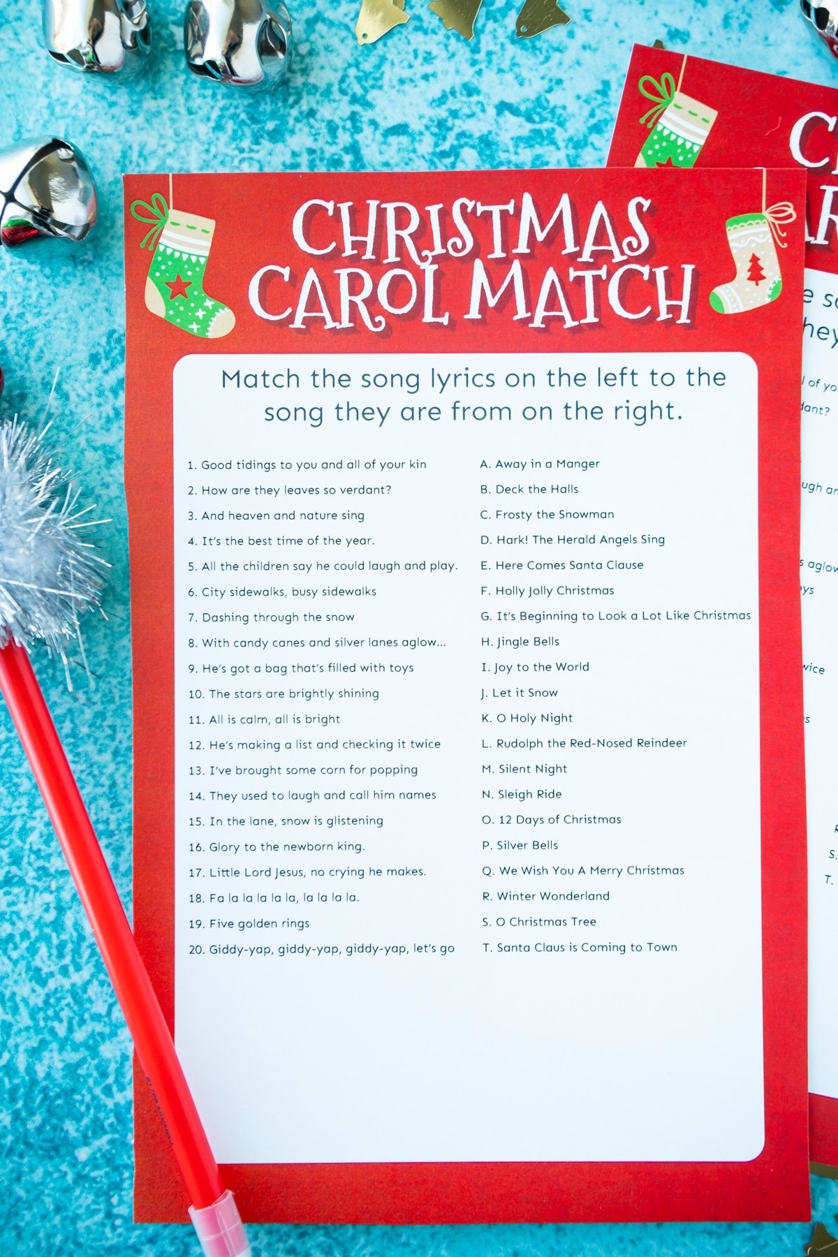 Match The Christmas Carol Game Free Printable Play Party Plan Worksheets Library