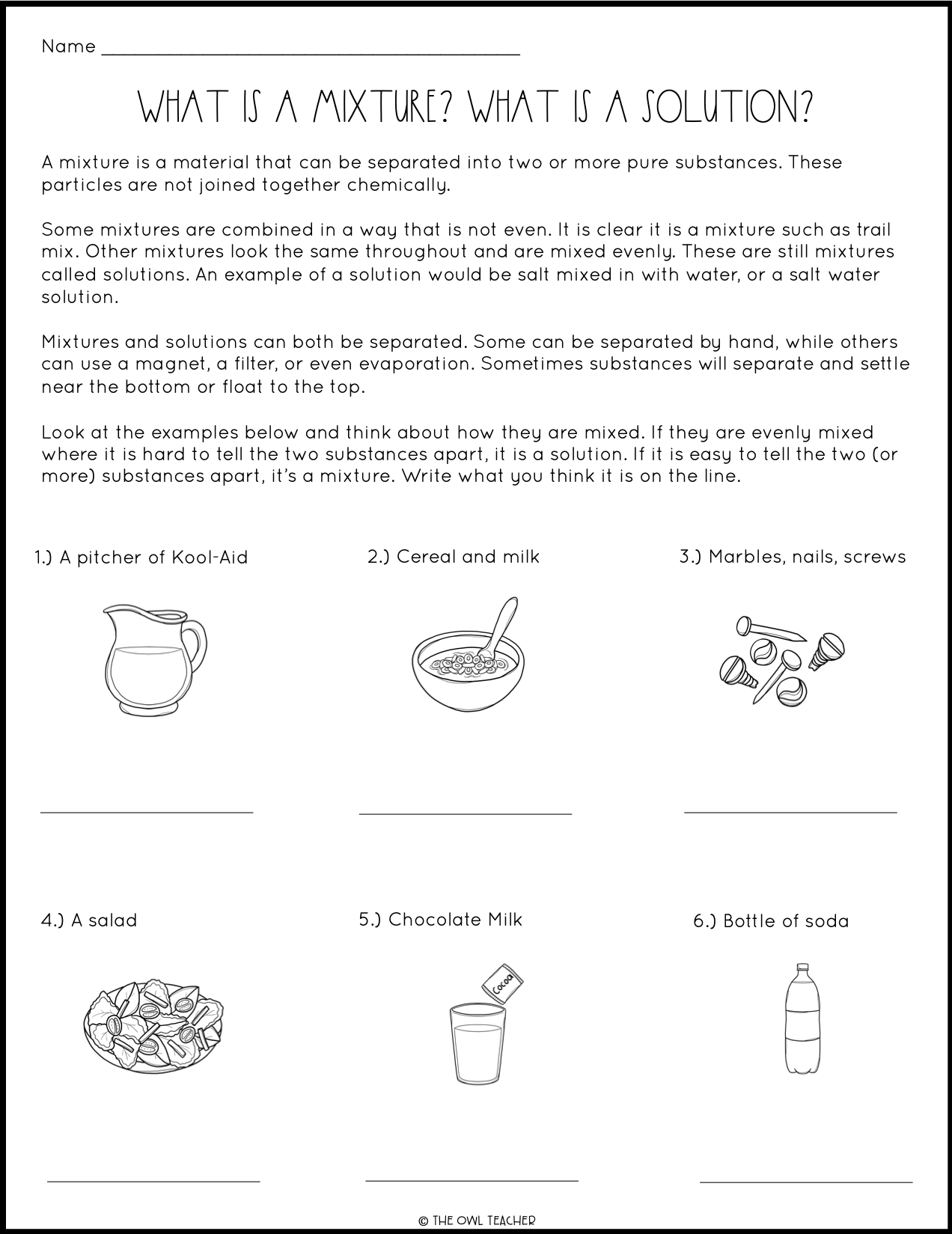 Mixtures And Solutions Sort Worksheet Activity And Craftivity Made By Teachers