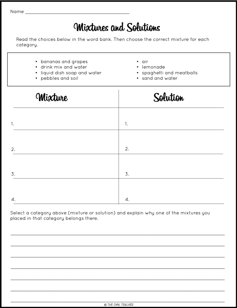 Mixtures And Solutions Sort Worksheet Activity And Craftivity Made By Teachers