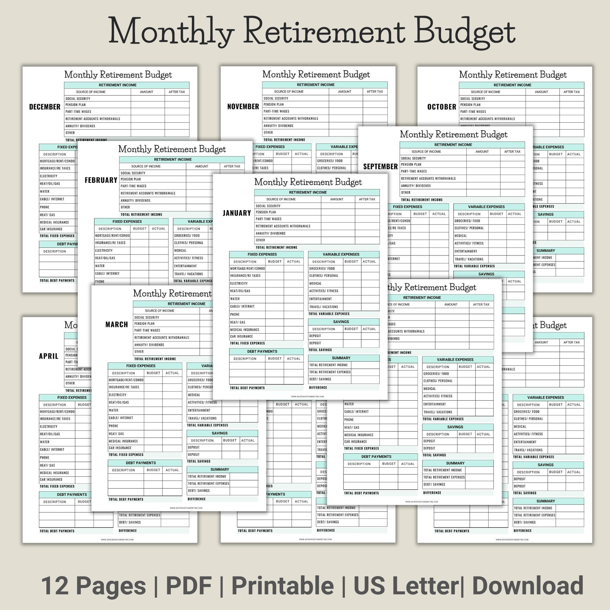 Monthly Retirement Budget Retirement Budget Retirement Planning Digital Retirement Budget Retirement Expenses Retirement Planner Etsy