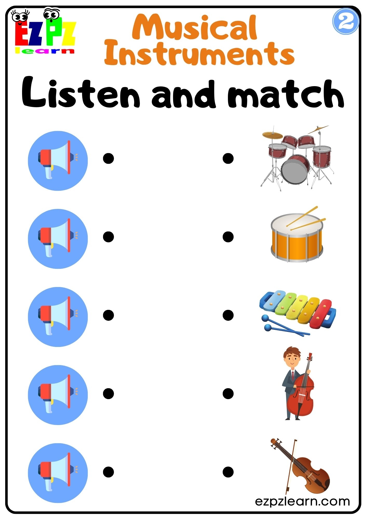 Musical Instruments Vocabulary Interactive Worksheet Listen And Match The Correct Images Activity For Kids And ESL Students G2 Ezpzlearn