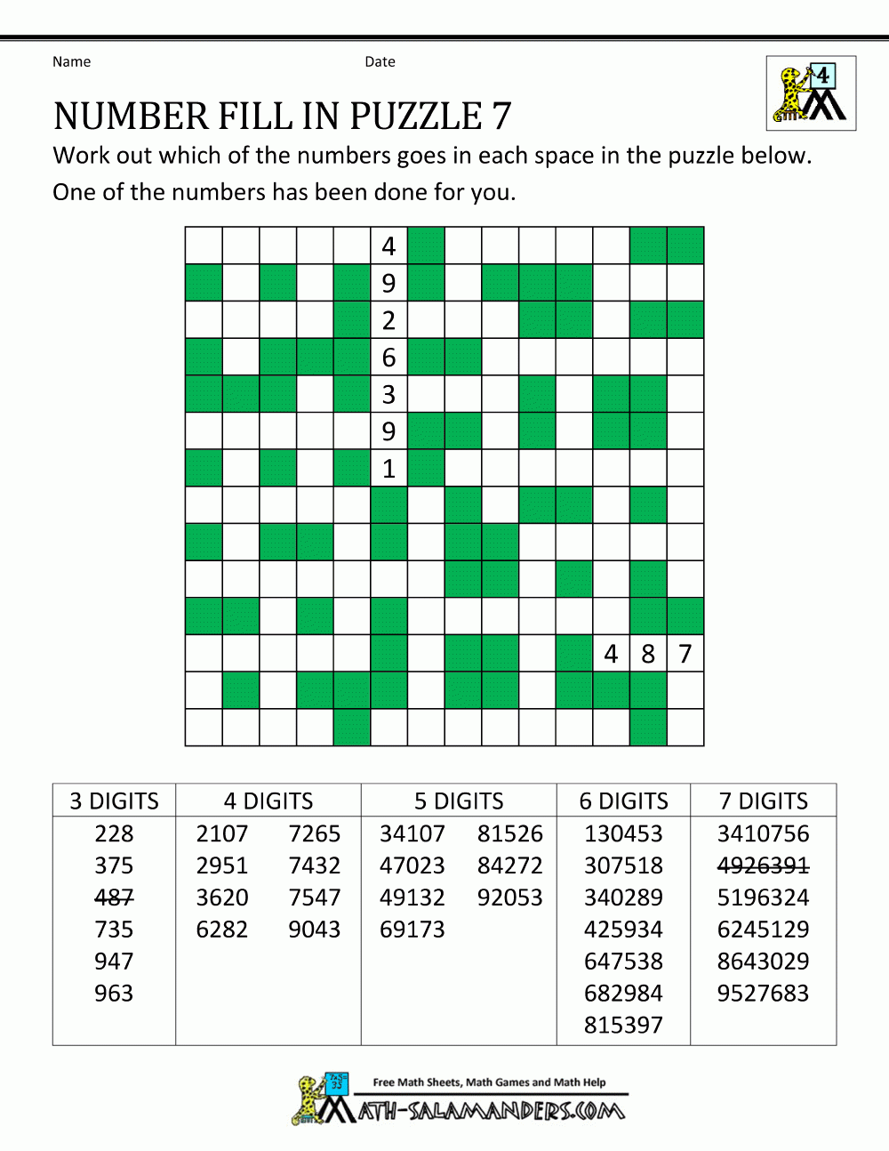 math crossword puzzles free printable
