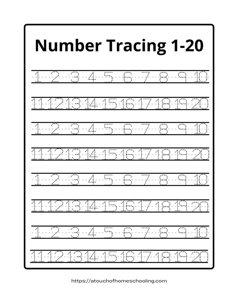 free printable tracing numbers 1-20 worksheets pdf