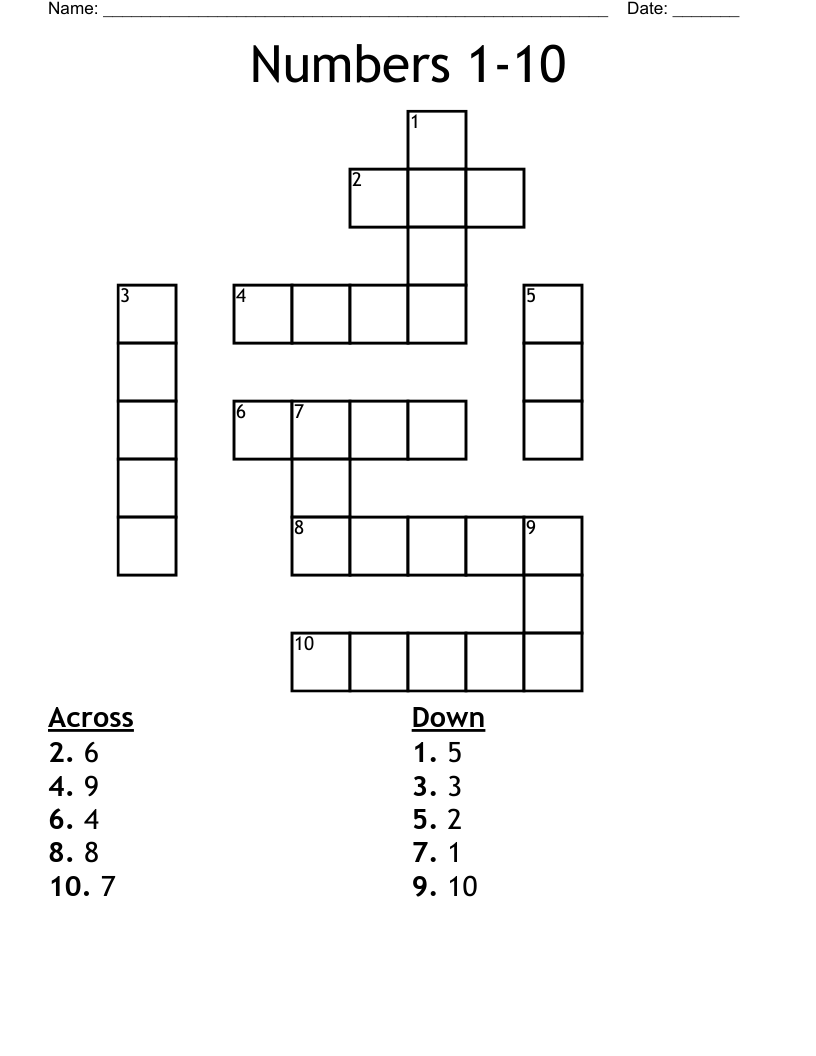 number crosswords printable
