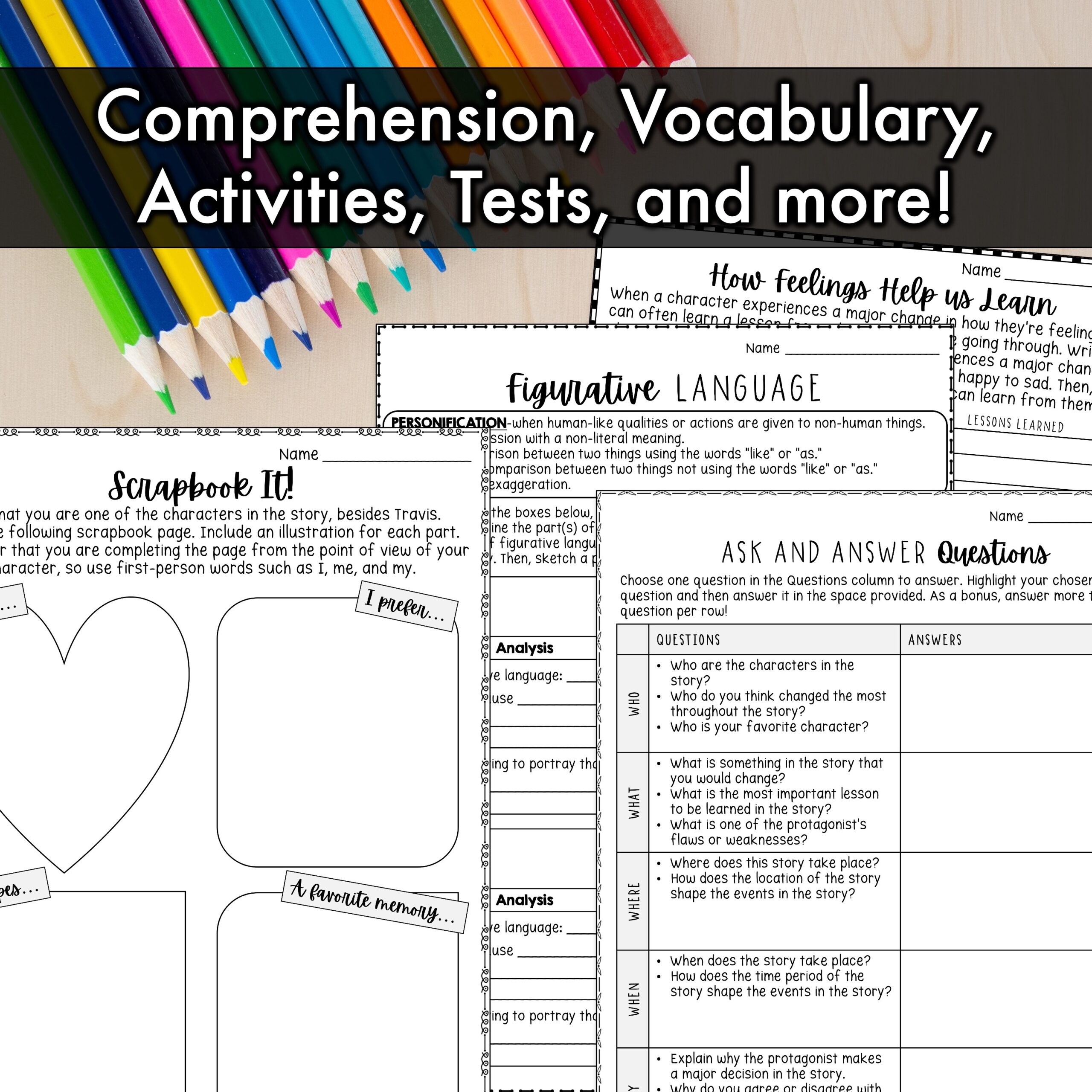 free printable worksheets for old yeller
