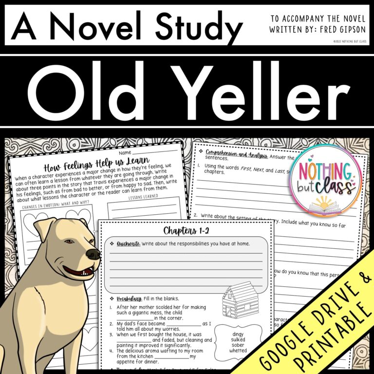 Old Yeller Novel Study Unit Comprehension And Vocabulary With Activities And Tests Made By Teachers