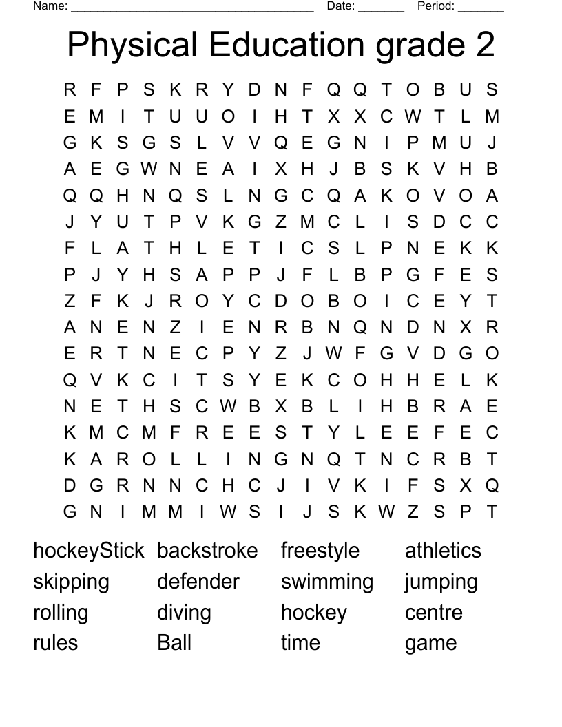 Physical Education Grade 2 Word Search WordMint