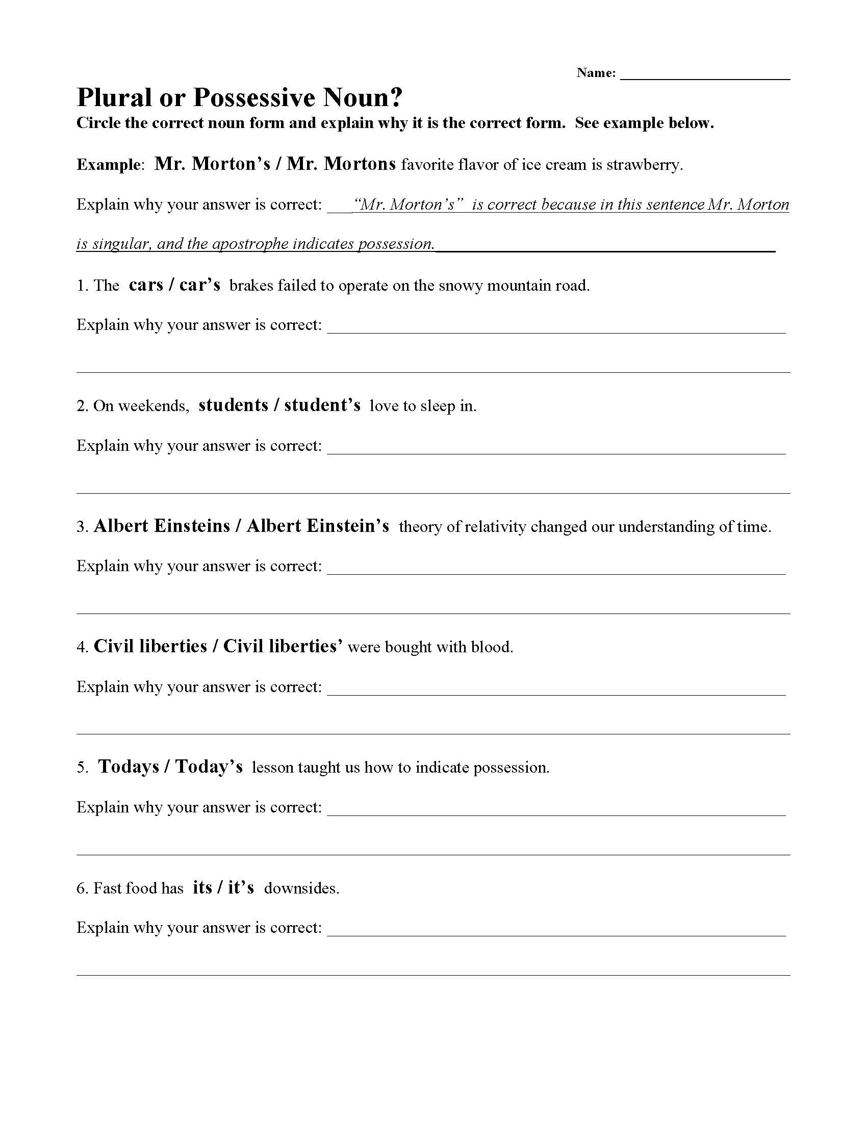 free printable possessive noun worksheets