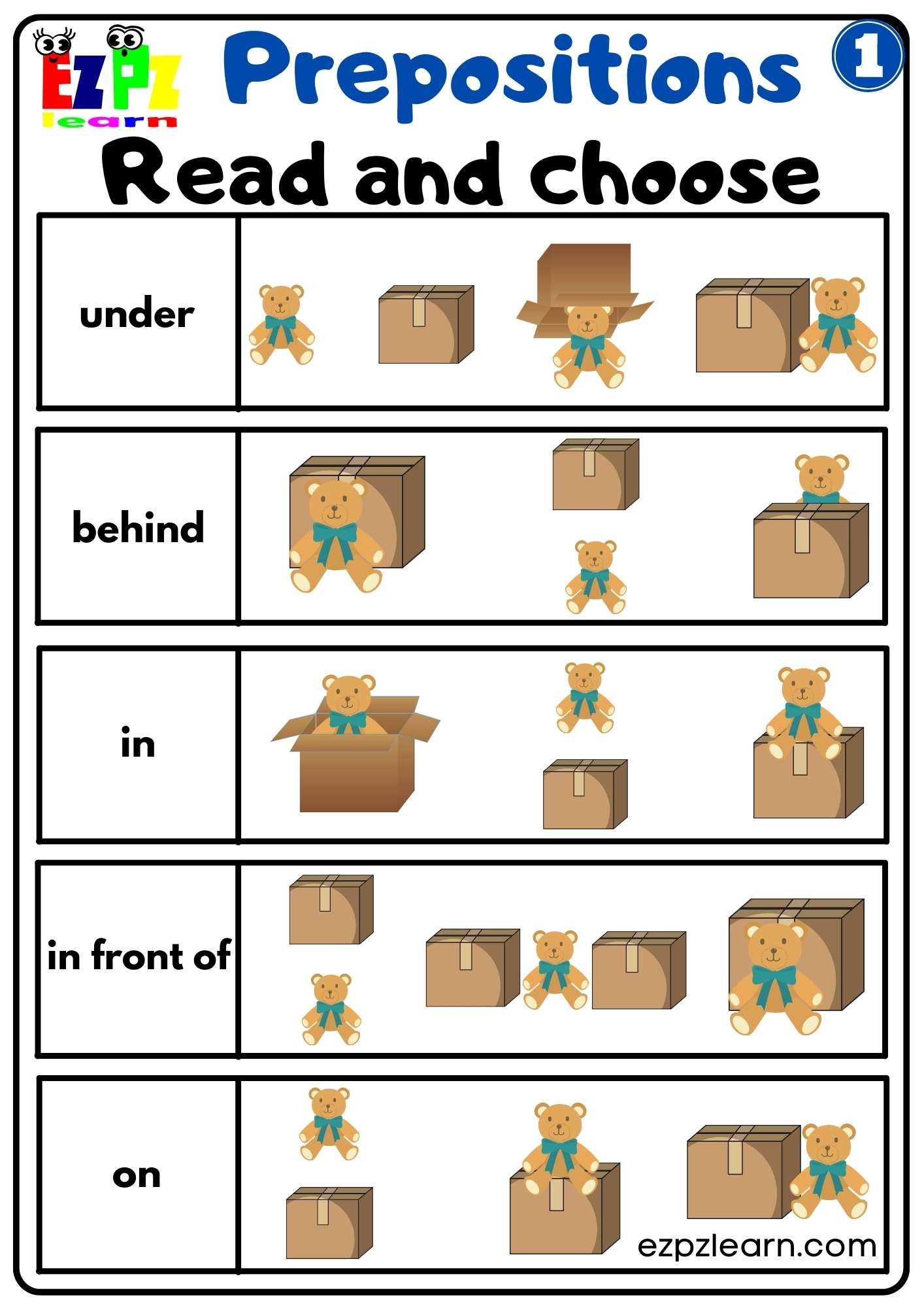 free printable preposition worksheets