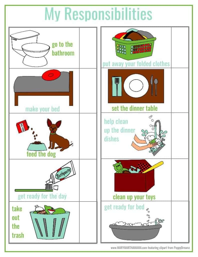 Preschool Responsibility Chart Mary Martha Mama