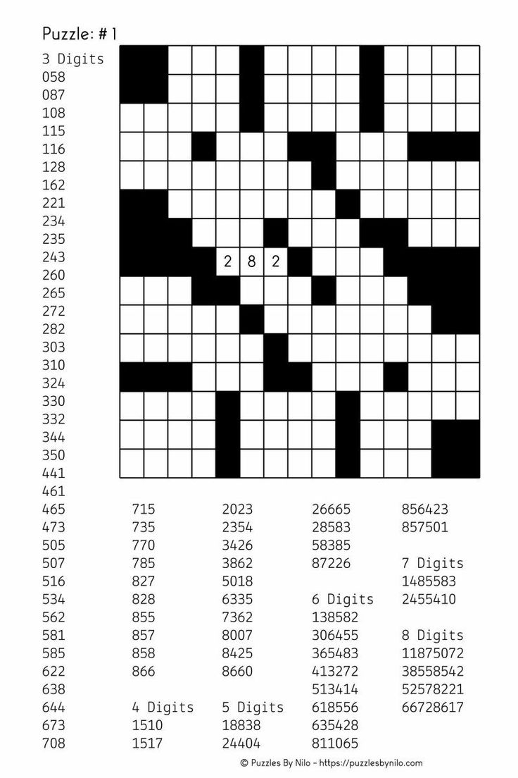 Printable Cross Number Puzzle