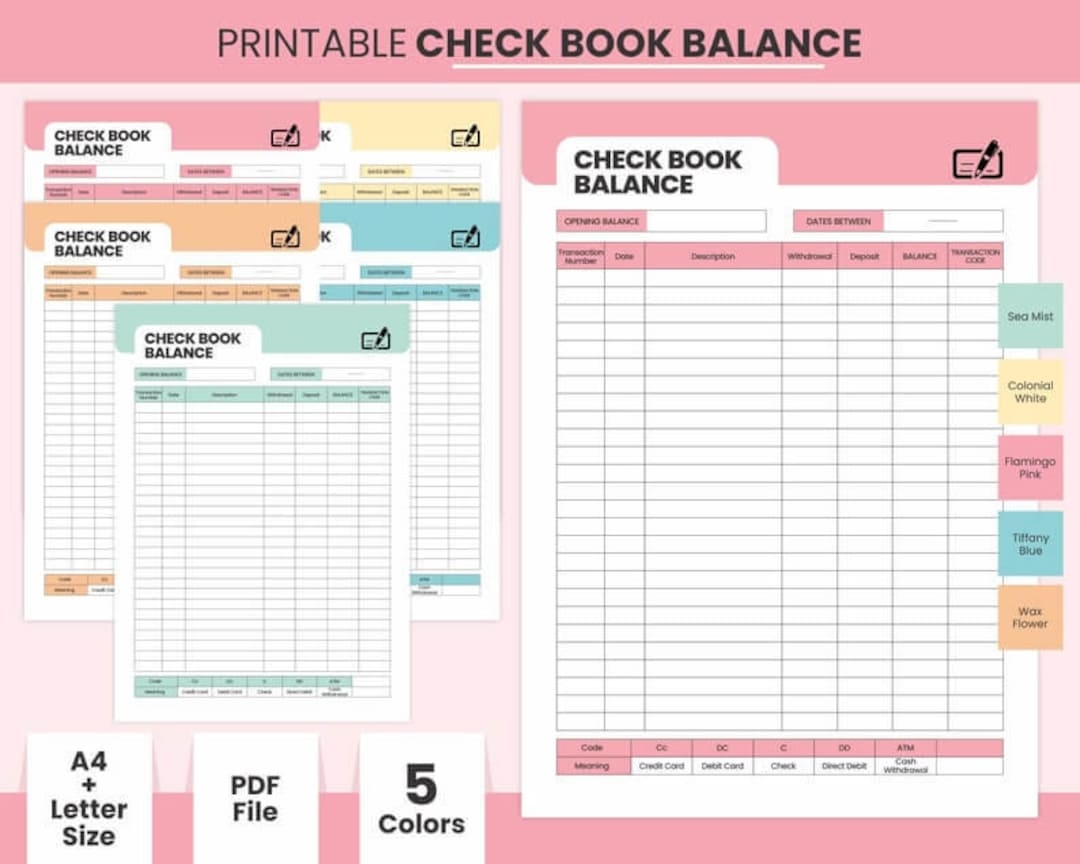 Printable Daily Check Book Balance Sheet Income Expense Log Page A4 And Letter Size Bank Account Check Book Transaction Register Sheets Etsy
