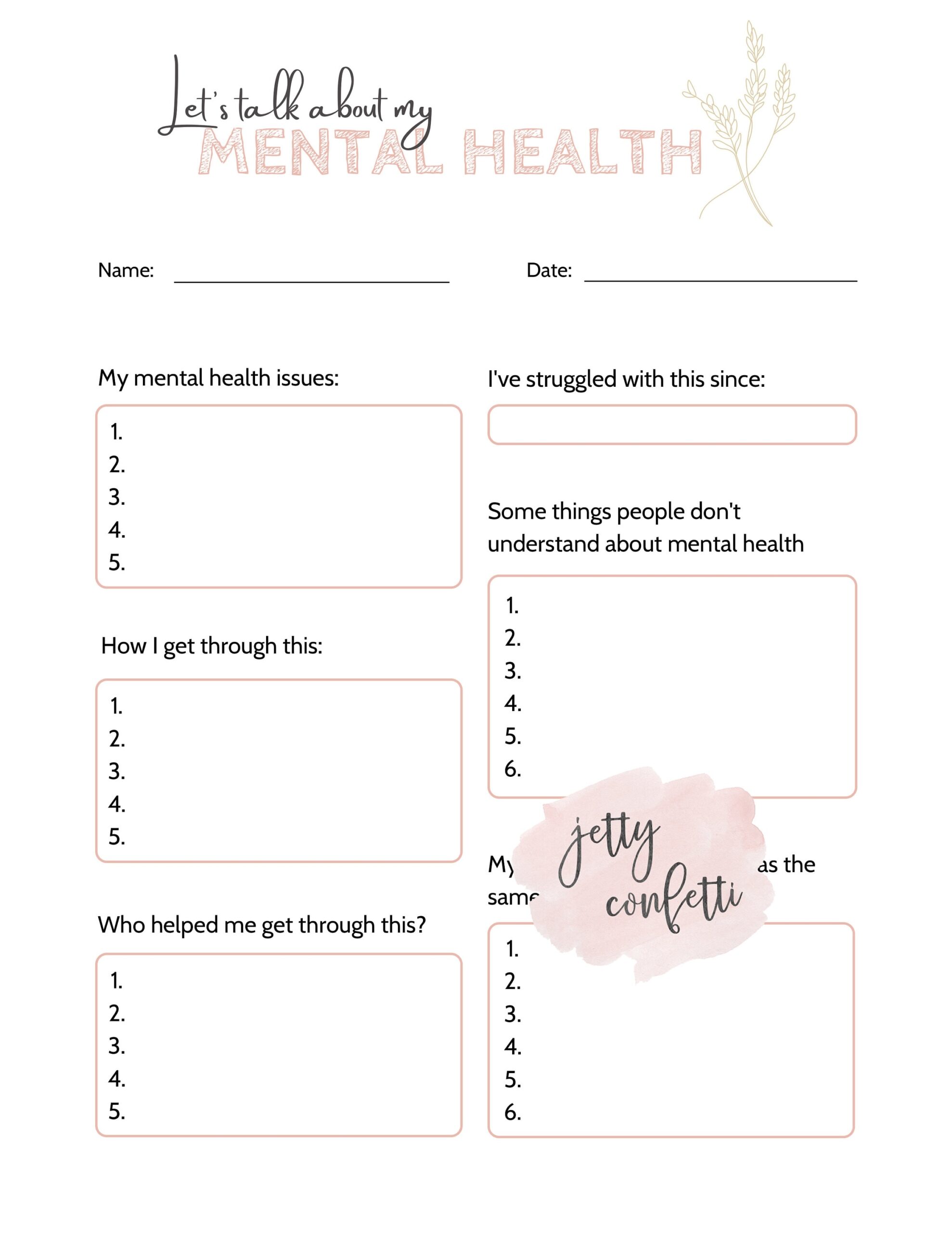 printable mental health worksheets