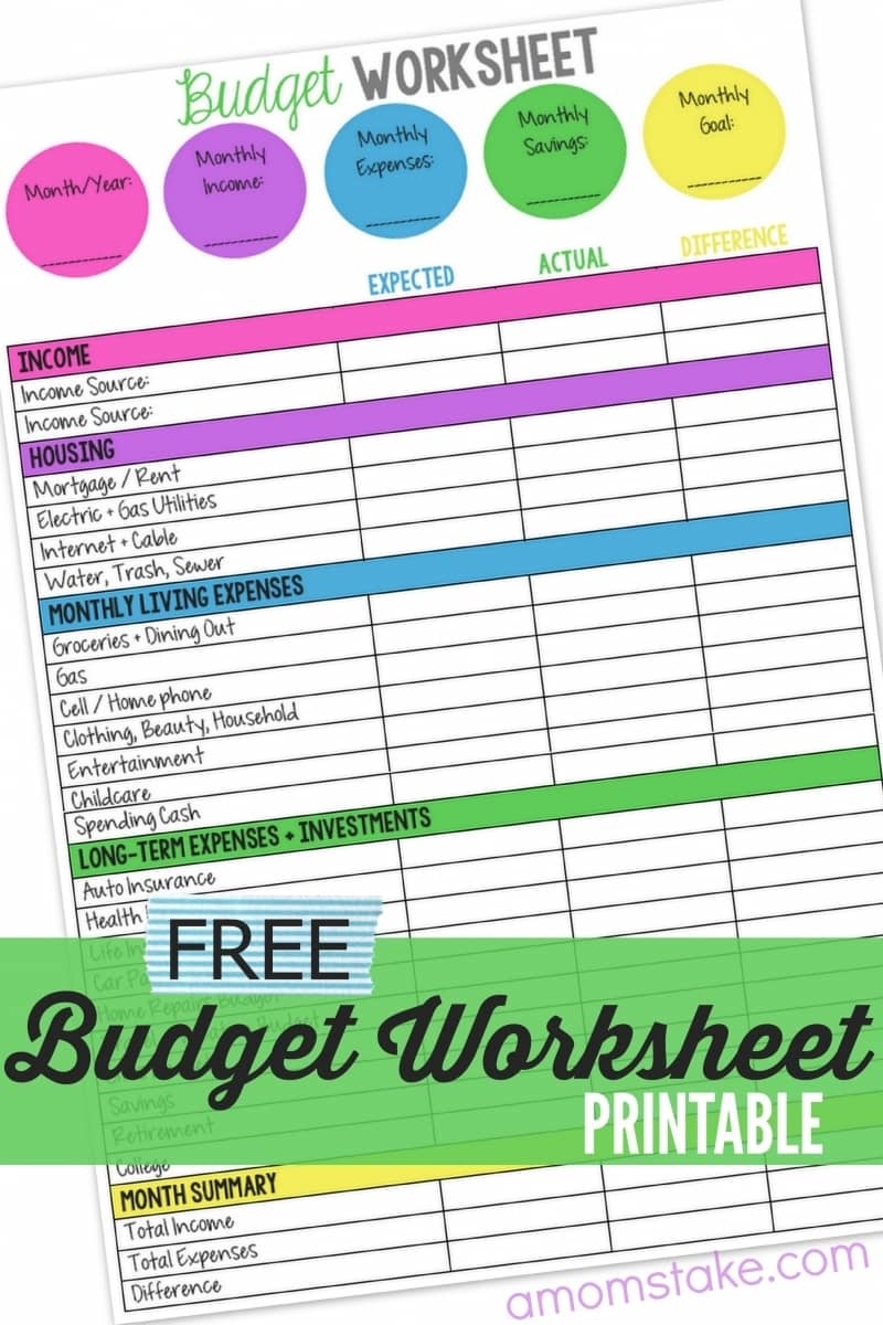 budget worksheet free printable