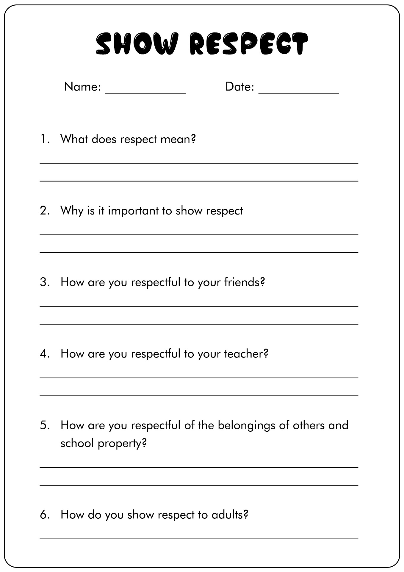 Printable Respect Activities Worksheets Library