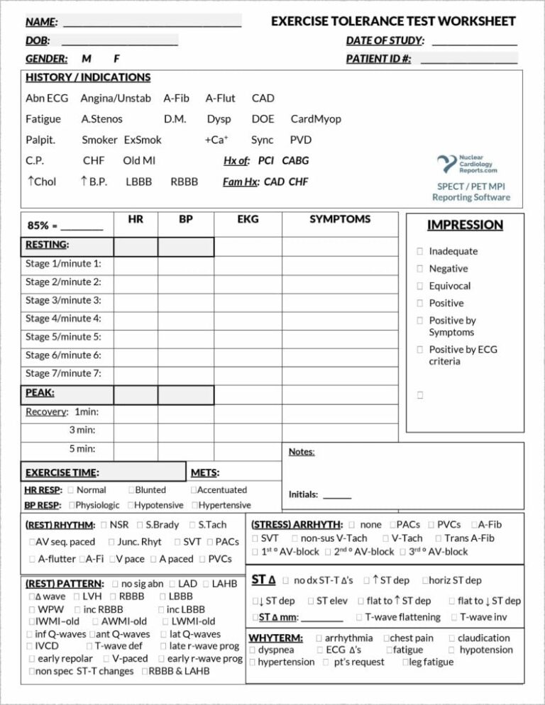 Printable Stress Test Worksheets Nuclear Stress Test Prep Instructions