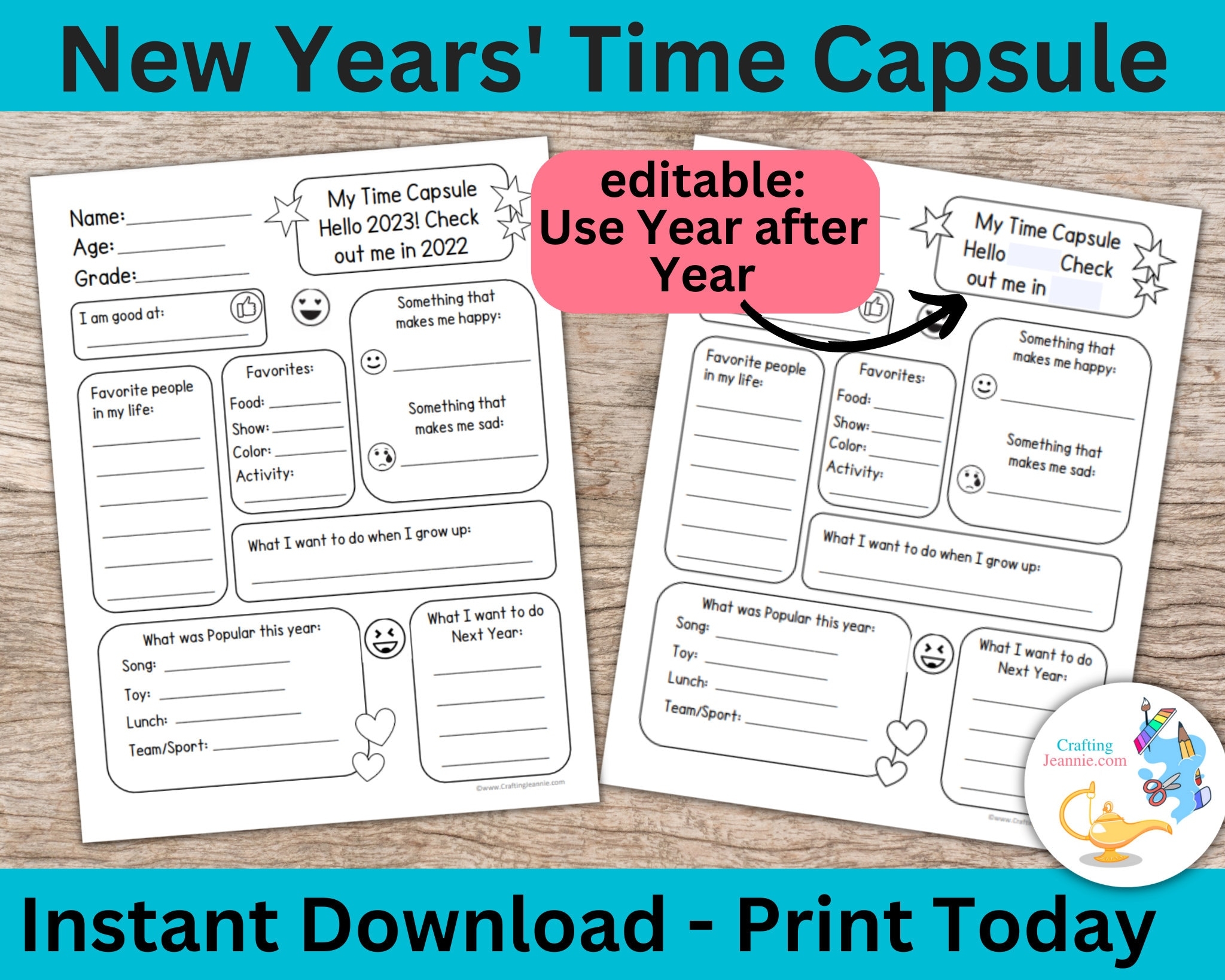 Printable Time Capsule For Kids Kid s New Year Year In Review Activity All About Me Journal Keepsake New Year s Activity Game Etsy