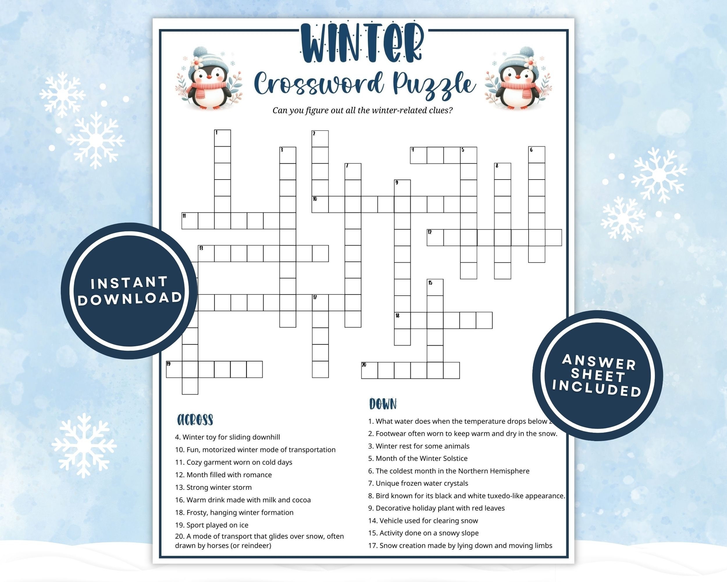 winter crossword printable