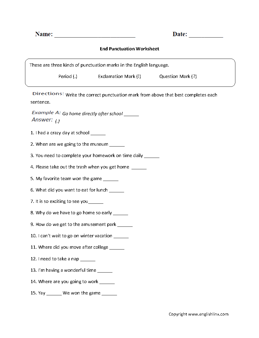 Punctuation Worksheets Free Printable Practice For Grades K 12