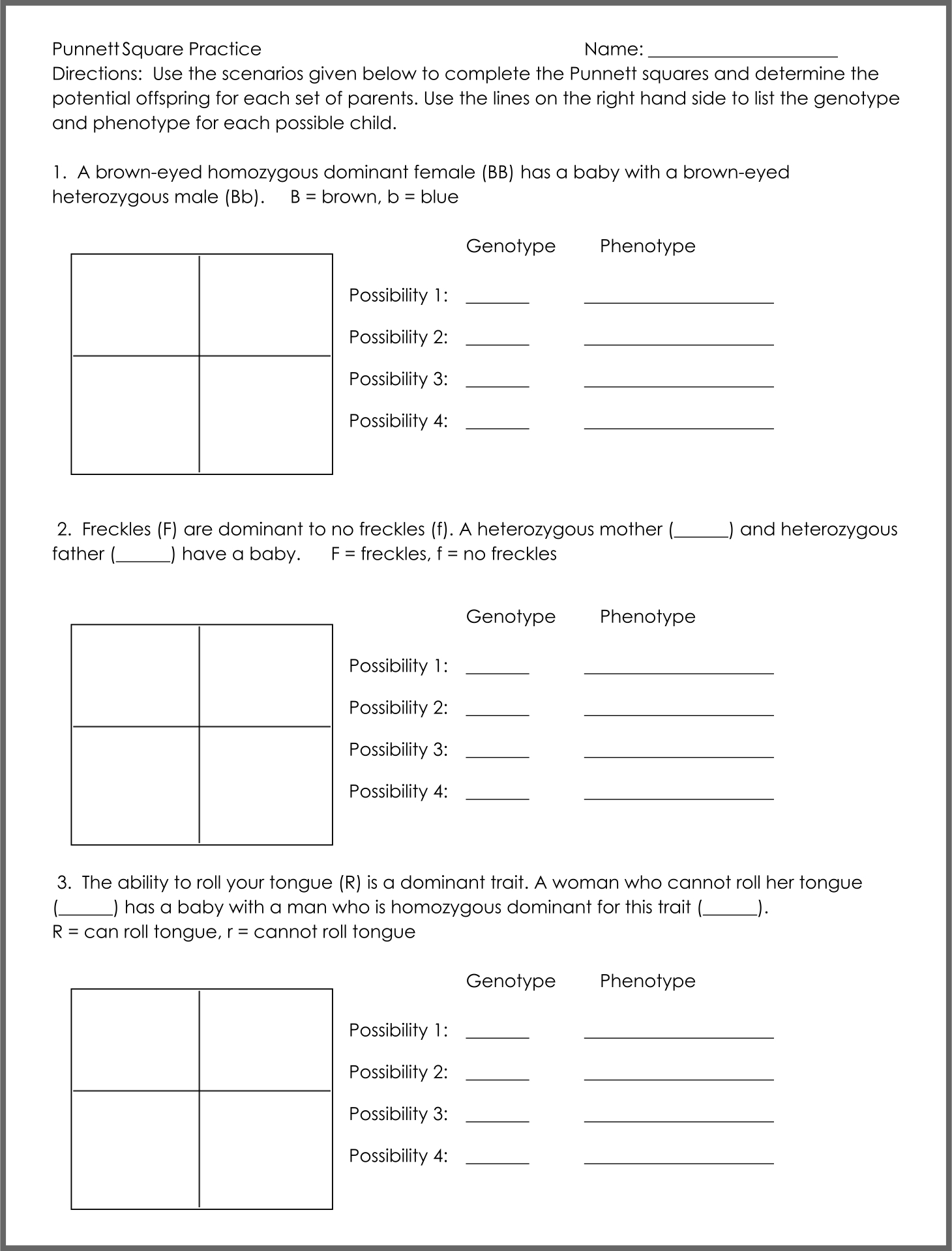 Punnett Square Worksheets 10 Free PDF Printables Printablee Worksheets Library