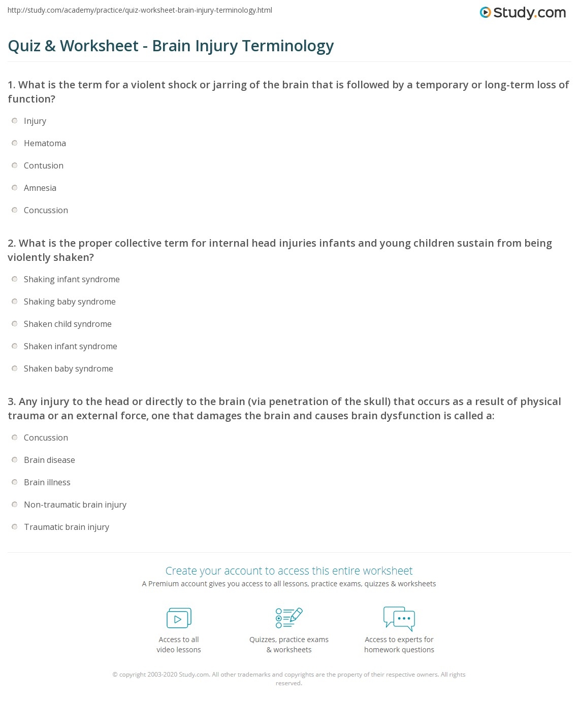 brain injury worksheets printable
