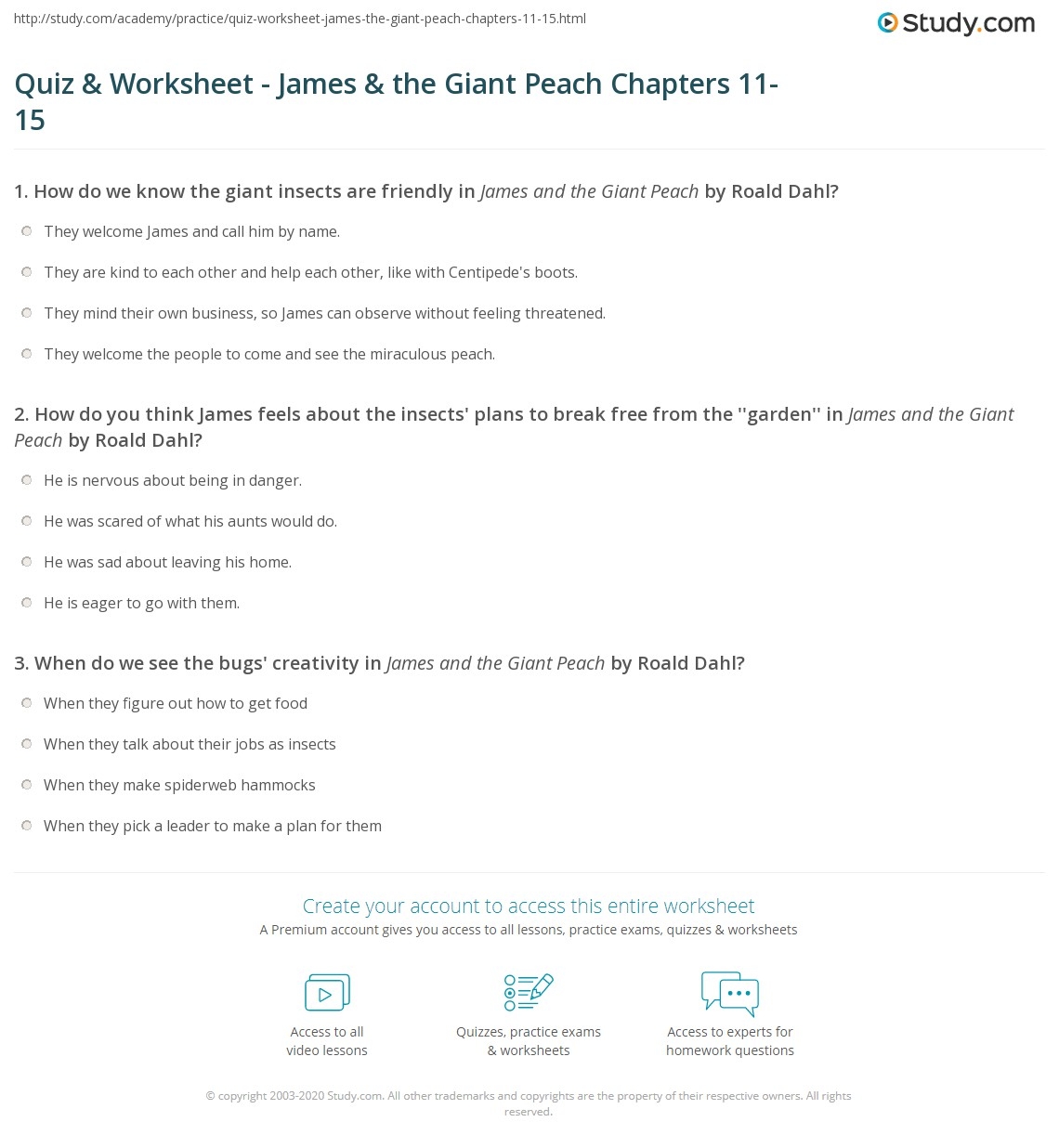 james and the giant peach worksheets printables