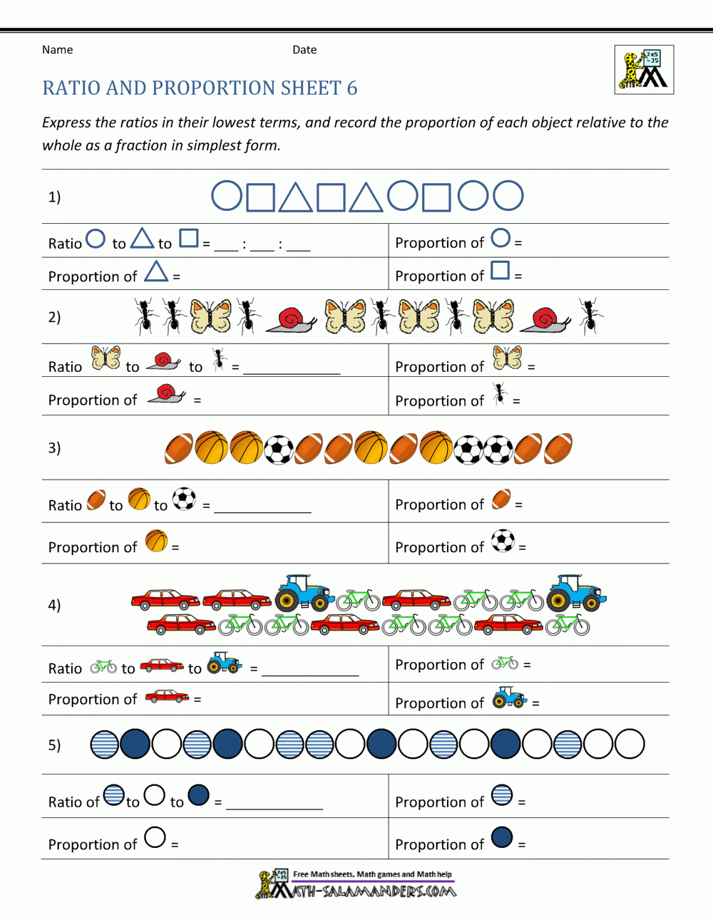 ratio and proportion printable worksheets