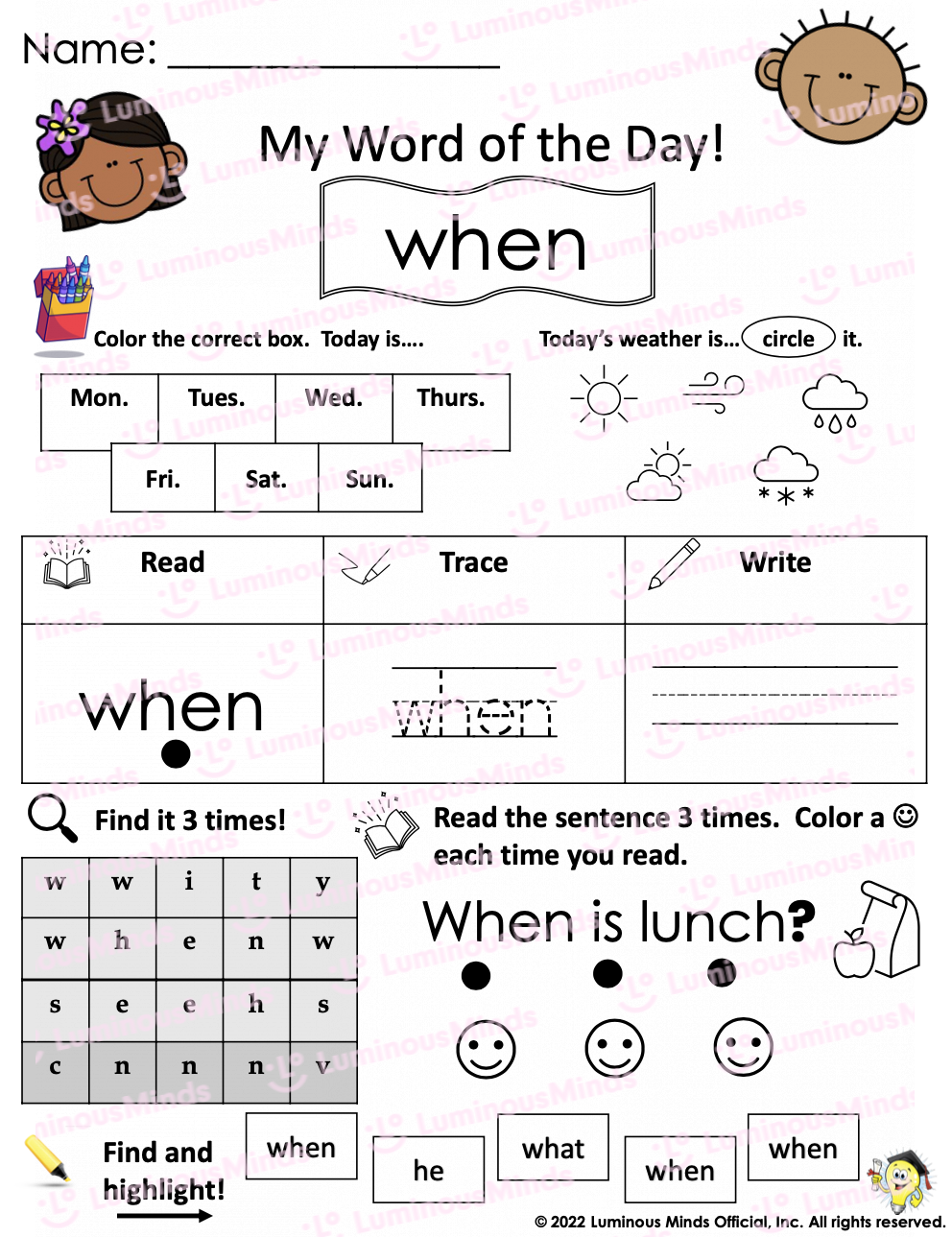 printable sight words worksheets