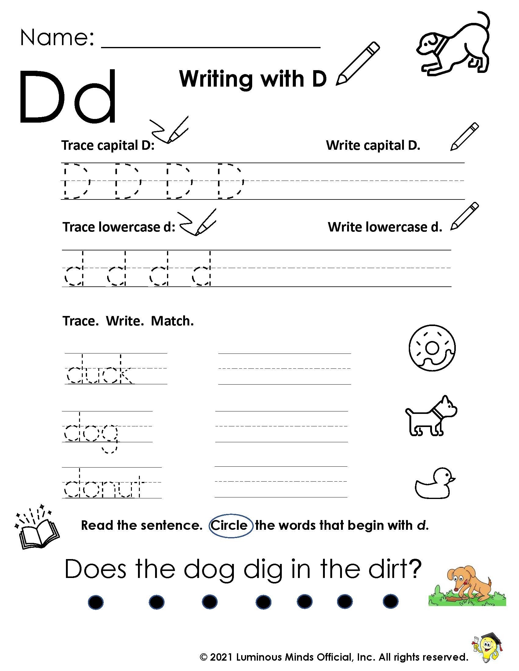 d sound worksheets printable