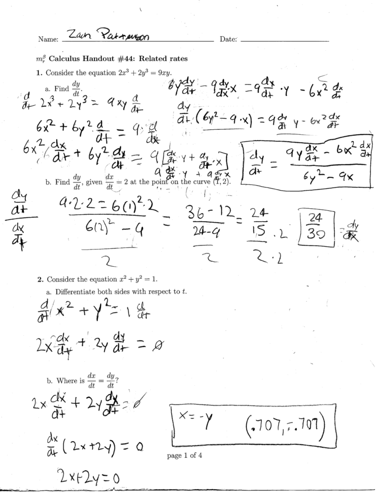 Related Rates Problems Zpattersoncalculus Worksheets Library