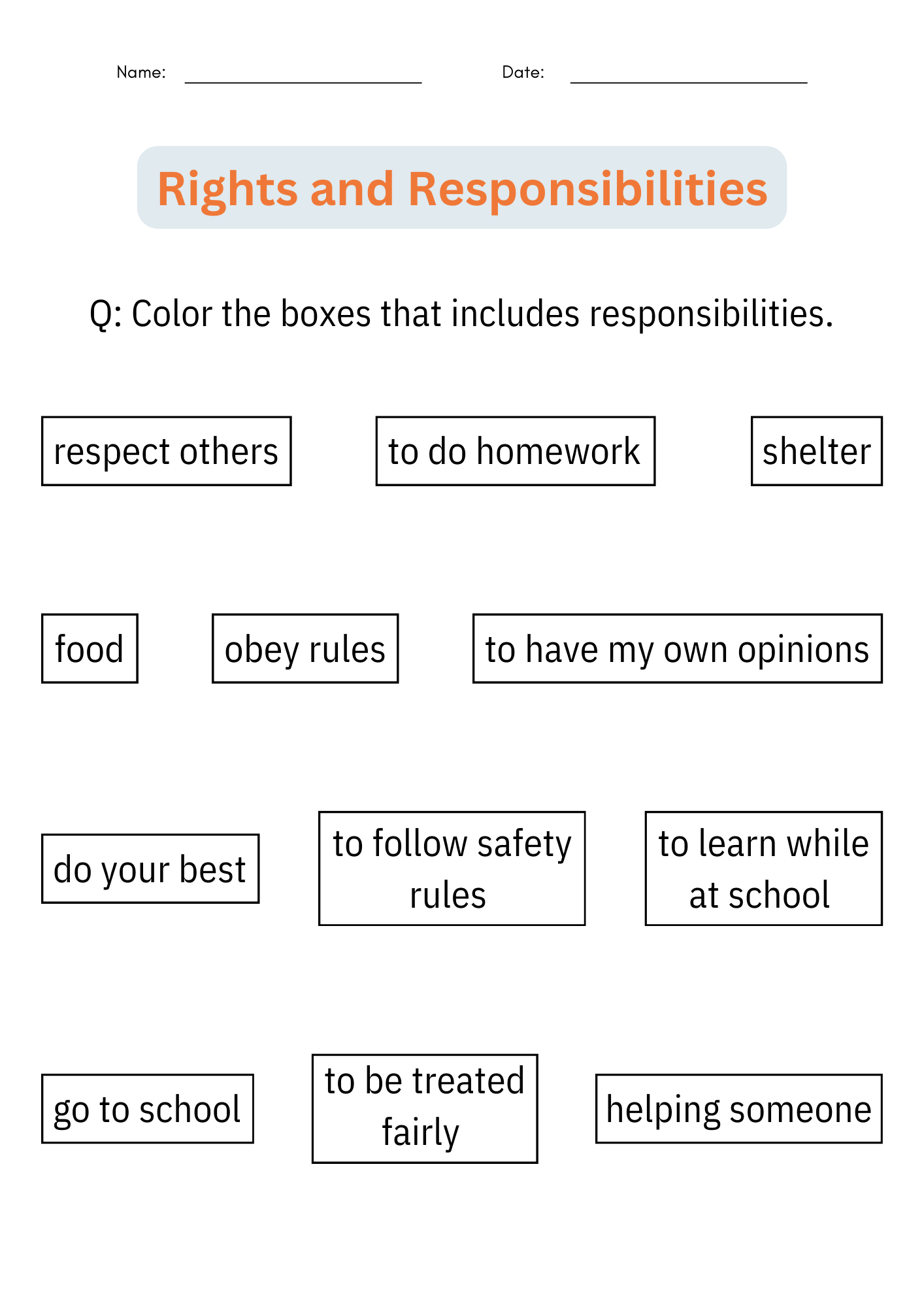 Rights And Responsibilities Of Citizens Activities Worksheets For Kindergarten Made By Teachers