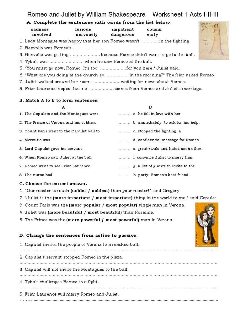 Romeo Juliet Worksheets PDF PDF Characters In Romeo And Worksheets Library