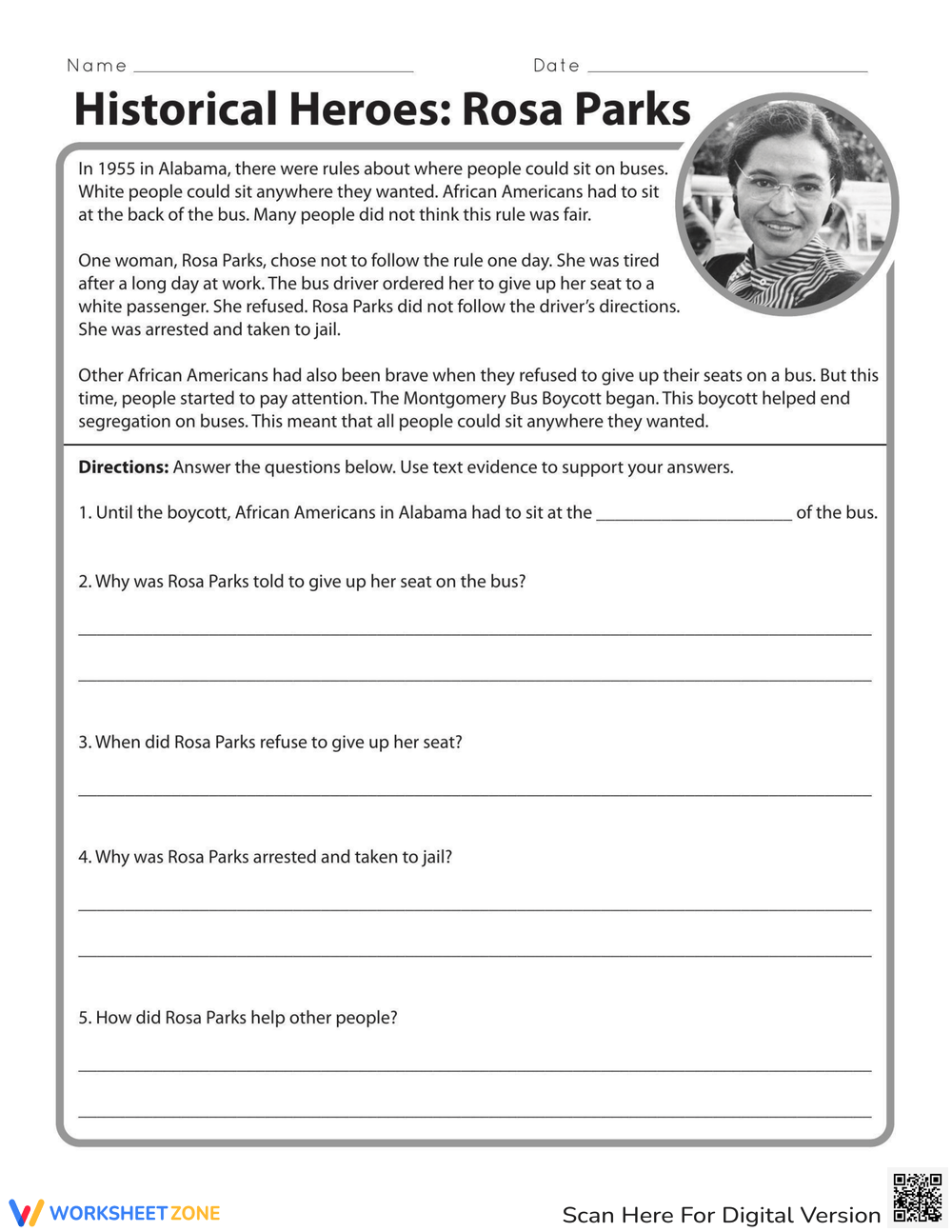 rosa parks printable worksheets