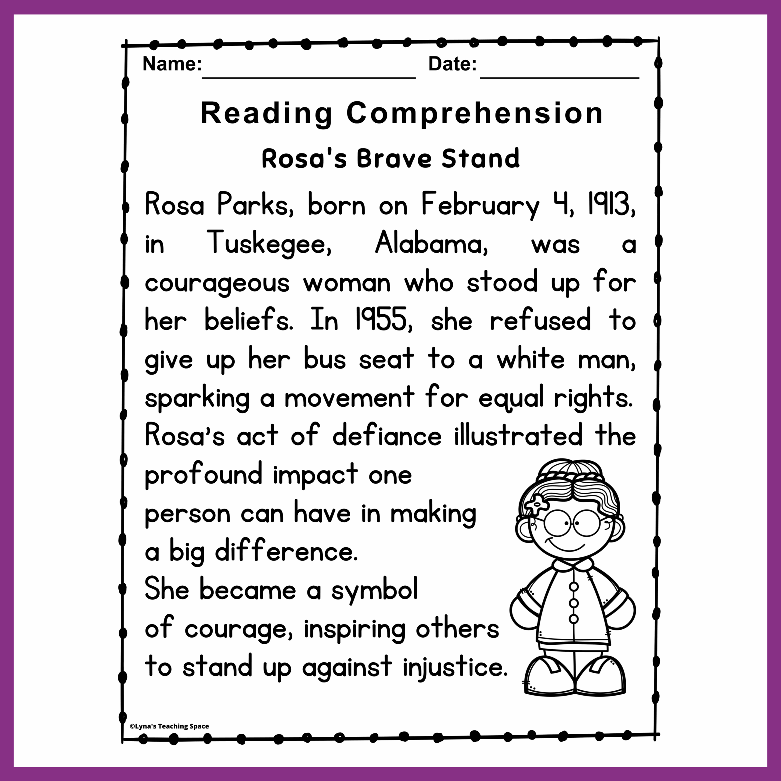 Rosa Parks Reading Comprehension Word Search Emergent Readers And Hats Made By Teachers