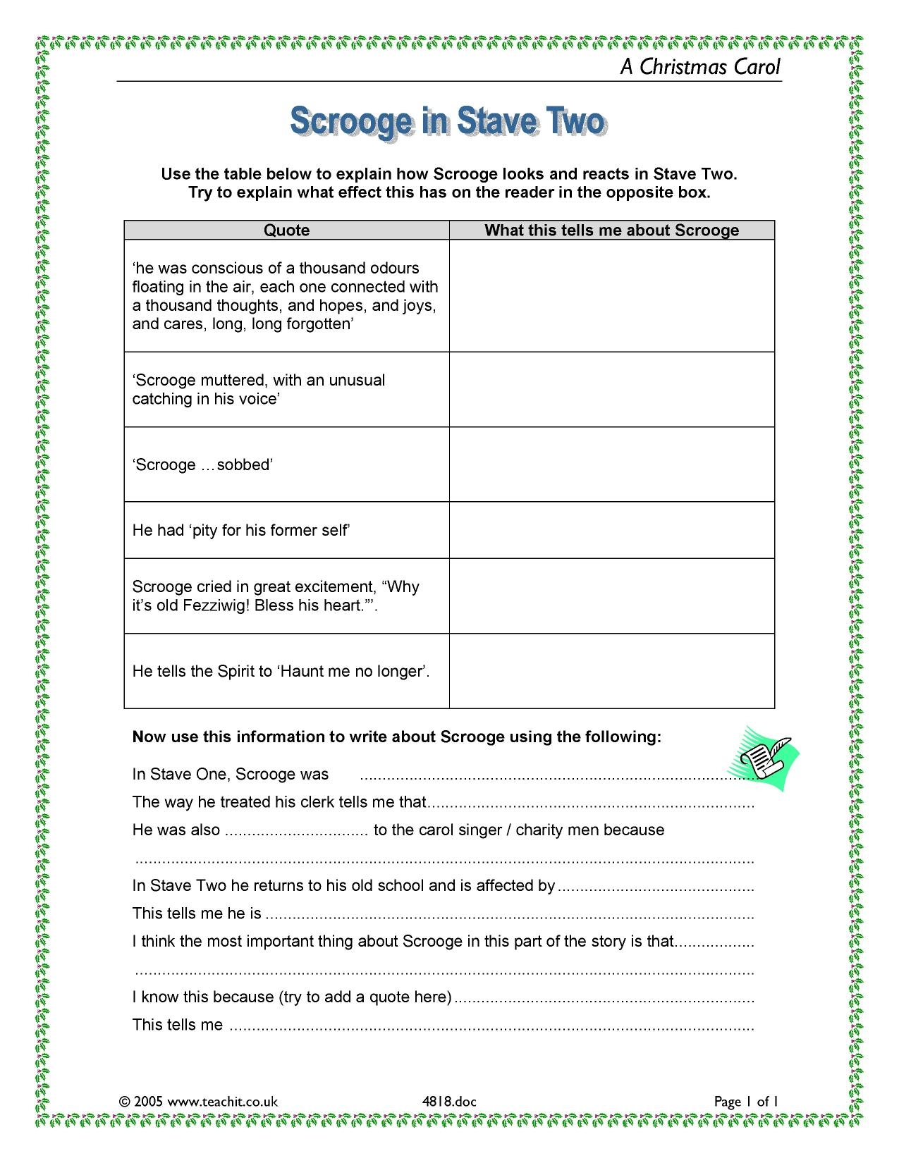 a christmas carol worksheets printable
