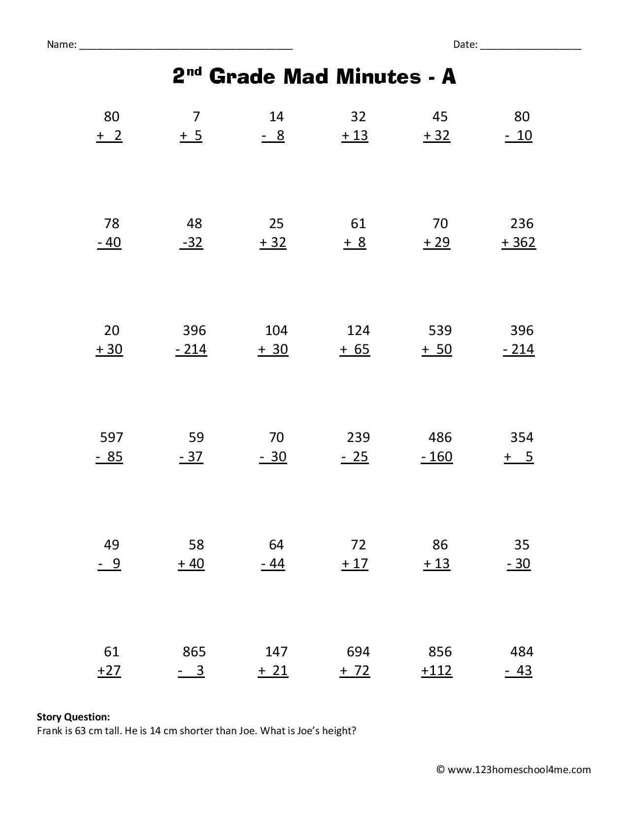 printable 2nd grade math worksheets