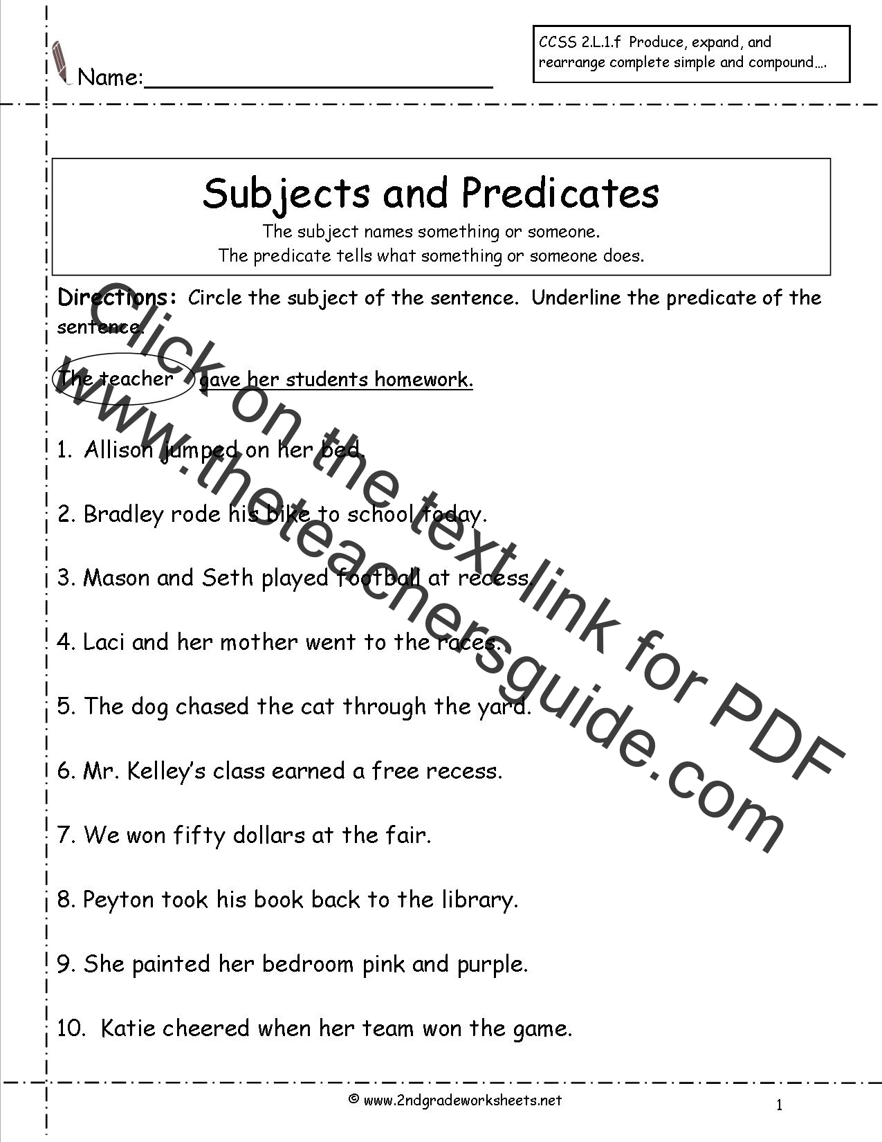 Second Grade Sentences Worksheets CCSS 2 L 1 f Worksheets 